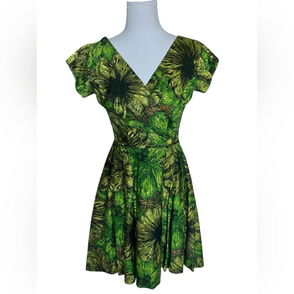 Vintage Julie Miller circle dress green v neck